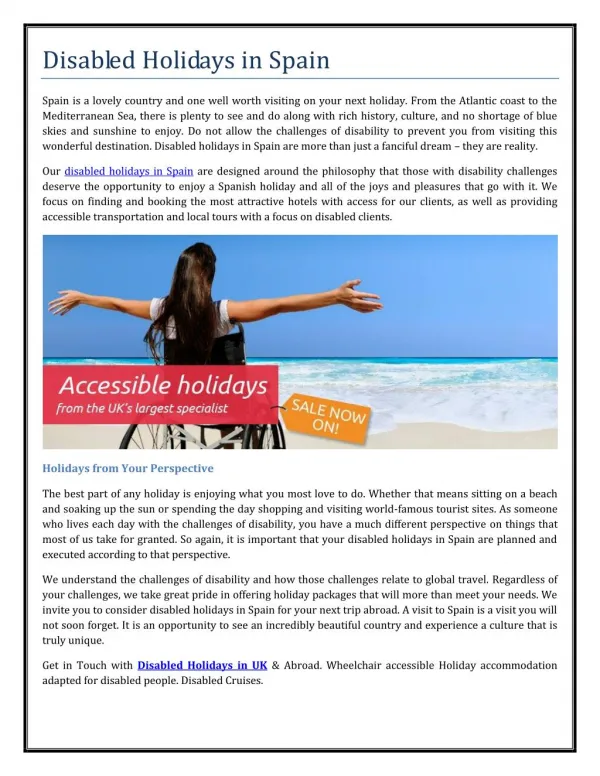 Disabled Holidays in Spain