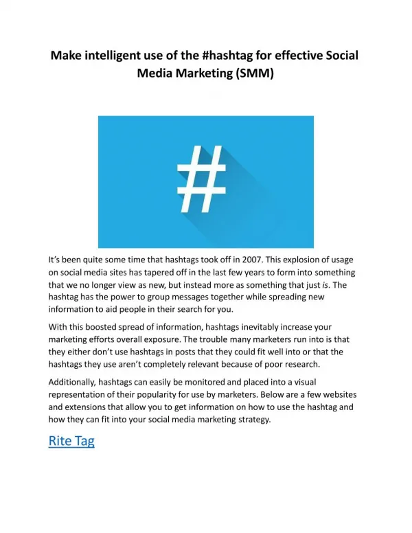 Make intelligent use of the #hashtag for effective Social Media Marketing (SMM)