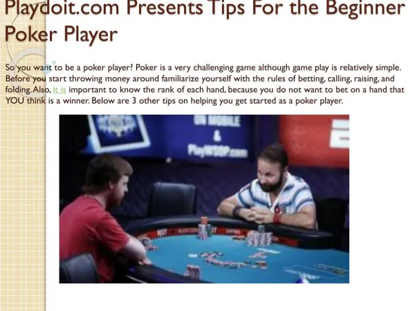 Playdoit.com Presents Tips For the Beginner Poker Player