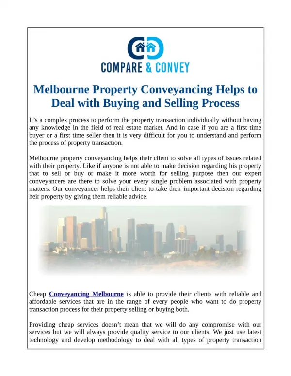 Melbourne Property Conveyancing Helps to Deal with Buying and Selling Process