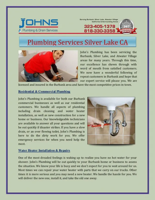 Plumbing Services Silver Lake CA