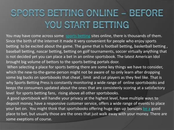 Sports betting online – before you start betting