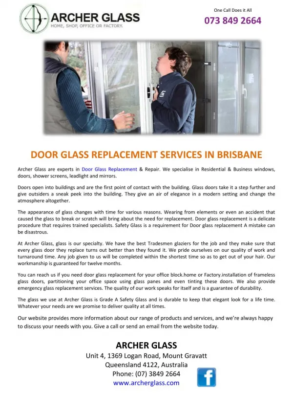 DOOR GLASS REPLACEMENT SERVICES IN BRISBANE
