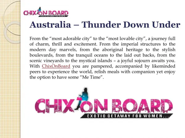 Australia Tours for Women,Women Only Tours,Chixonboard