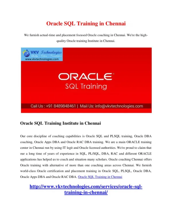 Oracle SQL Training in Chennai