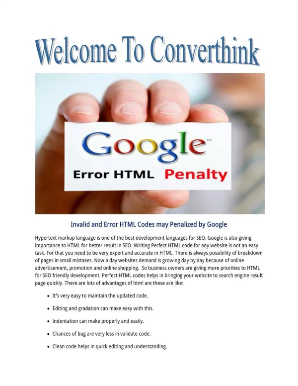 Invalid and Error HTML Codes may Penalized by Google
