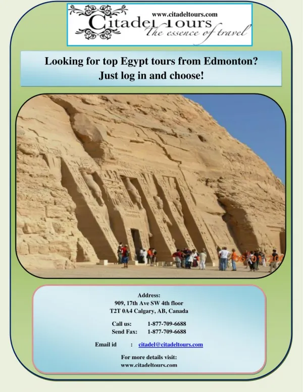 Looking for top Egypt tours from Edmonton Just log in and choose