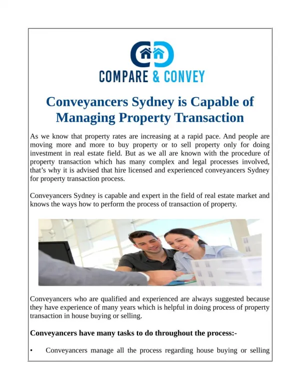 Conveyancers Sydney is Capable of Managing Property Transaction