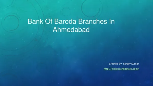 Bank Of Baroda Ahmedabad Branches
