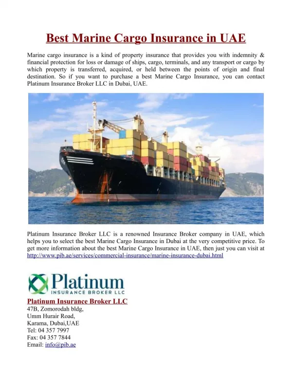Best Marine Cargo Insurance in UAE