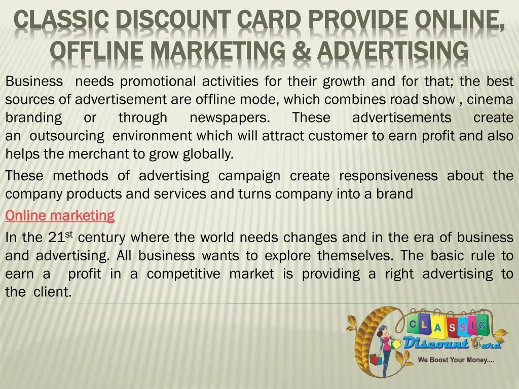 classic discount card provide online offline marketing advertising