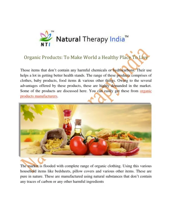 Organic Products To Make World a Healthy Place To Live