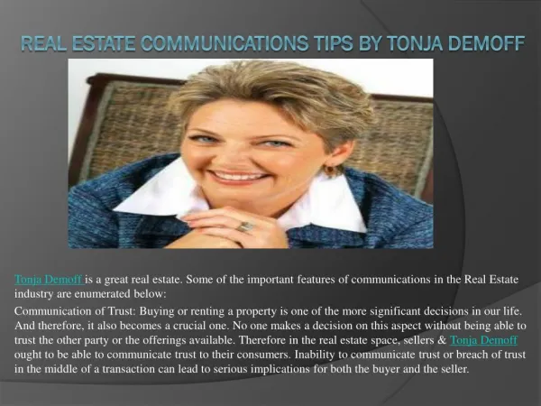 Real Estate Communications Tips by Tonja Demoff