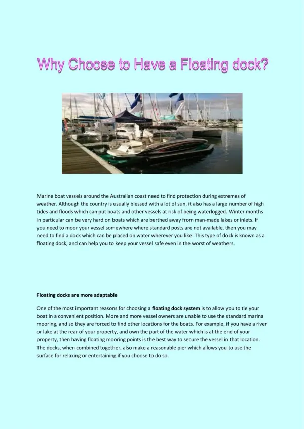 Why Choose To Have A Floating Dock?