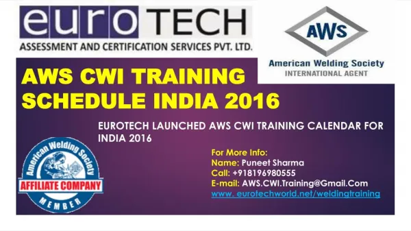 AWS CWI- International Certification Exam Schedules India 2016
