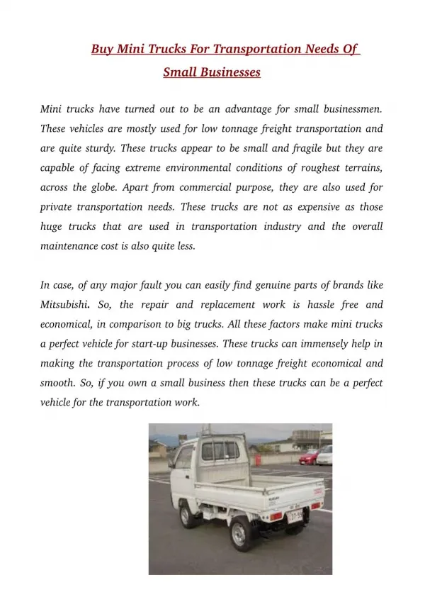 Buy Mini Trucks For Transportation Needs Of Small Businesses