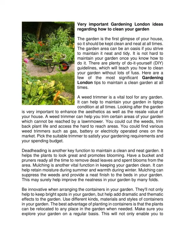 Very important Gardening London ideas regarding how to clean your garden