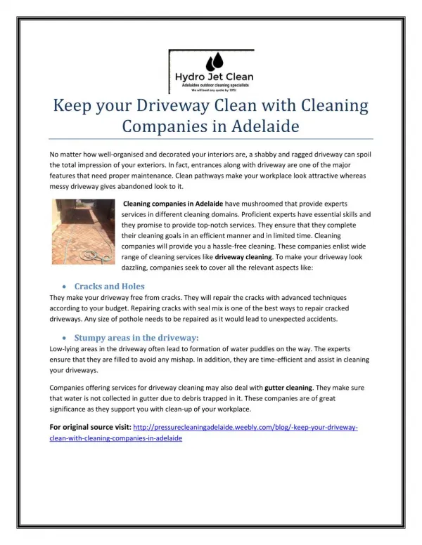 Keep your Driveway Clean with Cleaning Companies in Adelaide