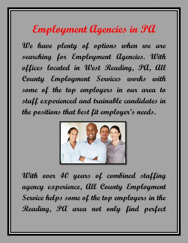 Employment Agencies in PA