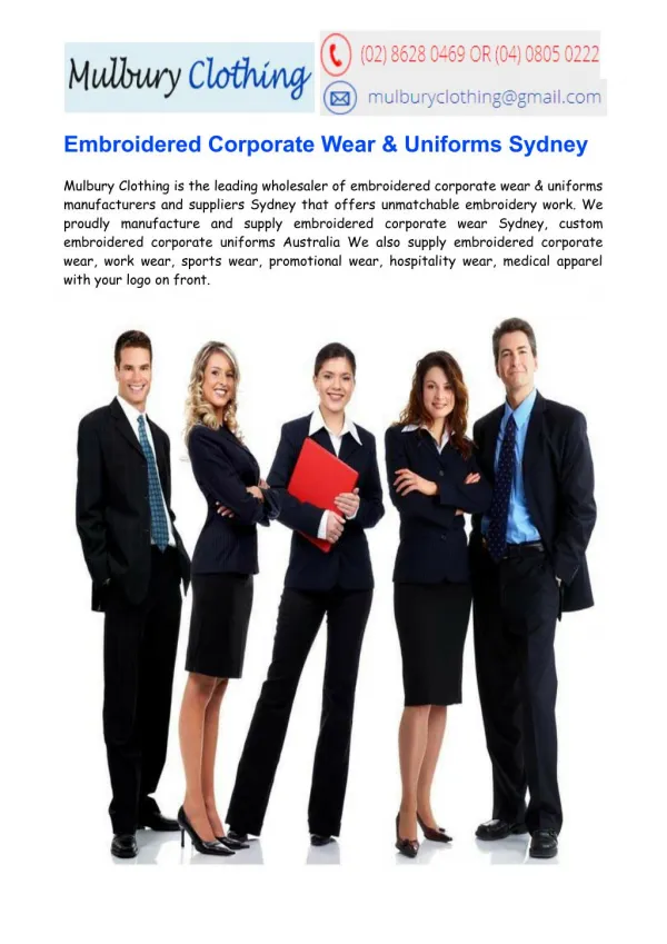 Embroidered Corporate Wear & Uniforms Sydney