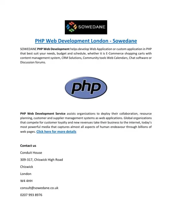 PHP Web Development London - Sowedane