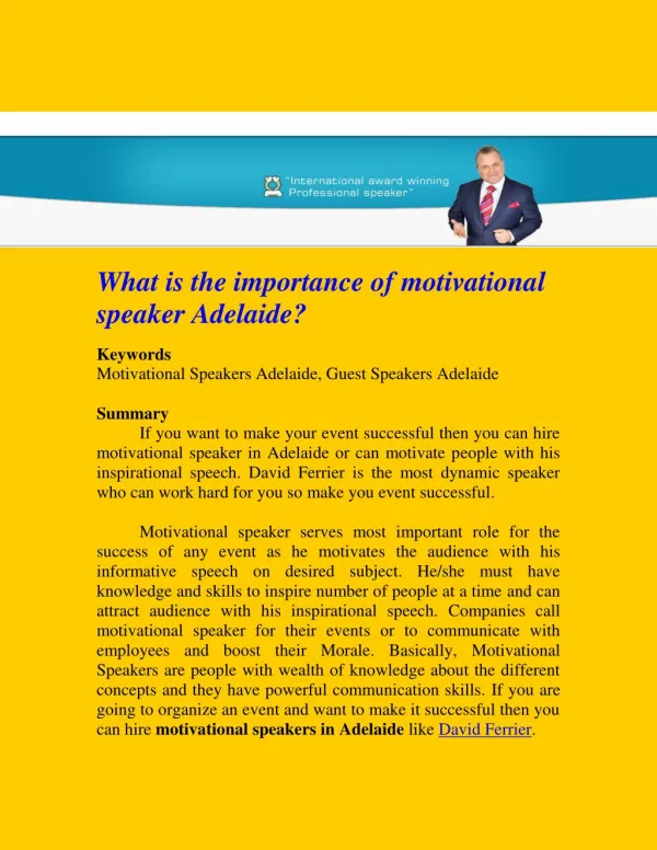 What is the importance of motivational speaker Adelaide?