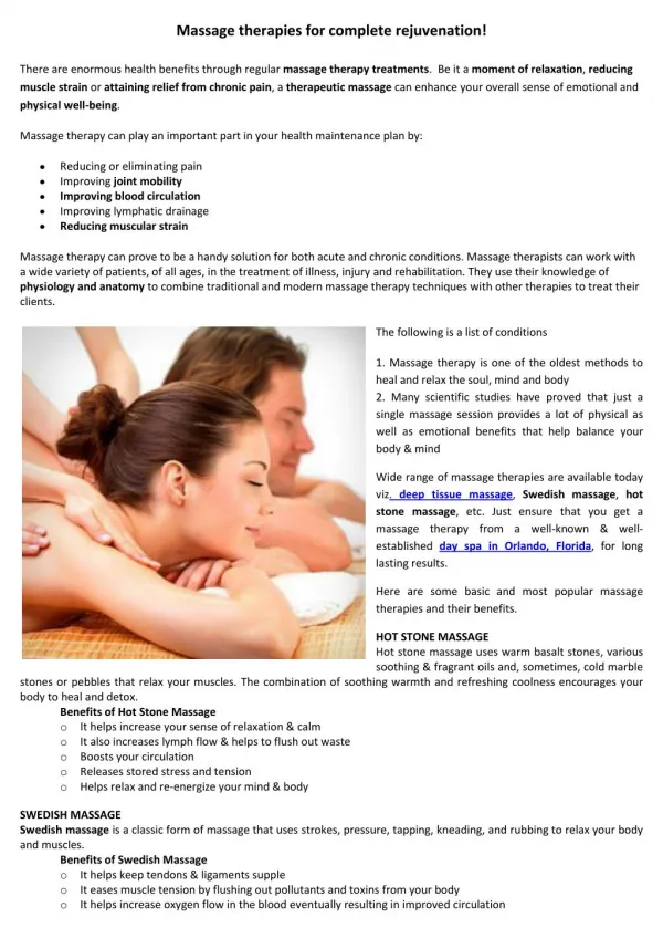 Massage therapies for complete rejuvenation!