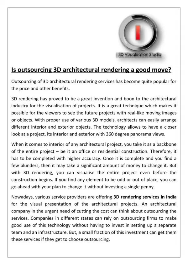 Is Outsourcing 3D Architectural Rendering A Good Move?