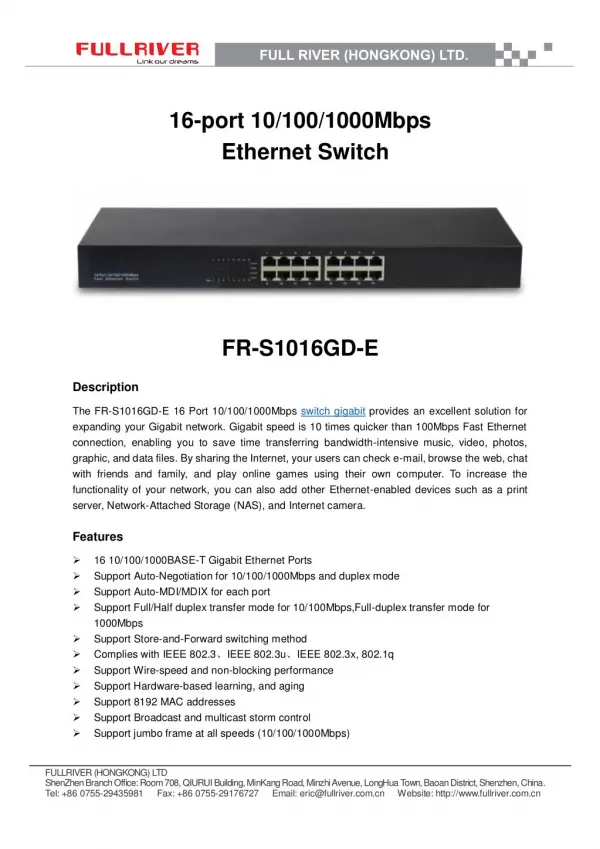 16-port 10/100/1000Mbps Ethernet Switch