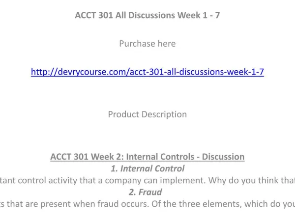 ACCT 301 All Discussions Week 1 - 7