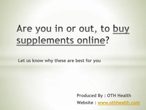 Buy Supplements Online - OTH Health