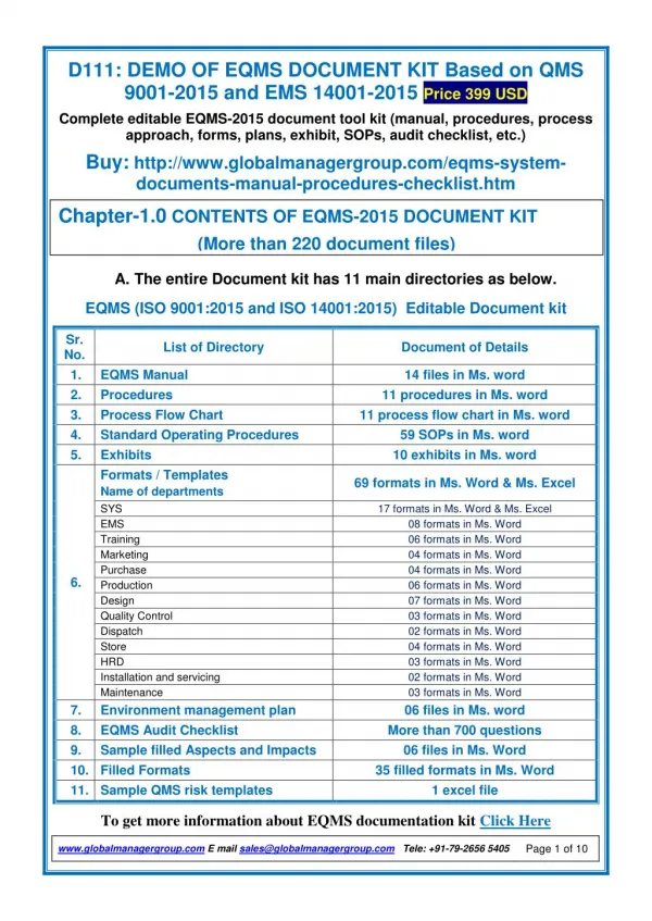 Documentation kit on EQMS