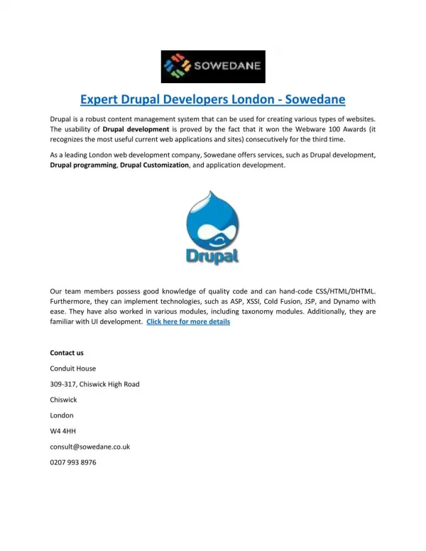 Expert Drupal Developers London - Sowedane