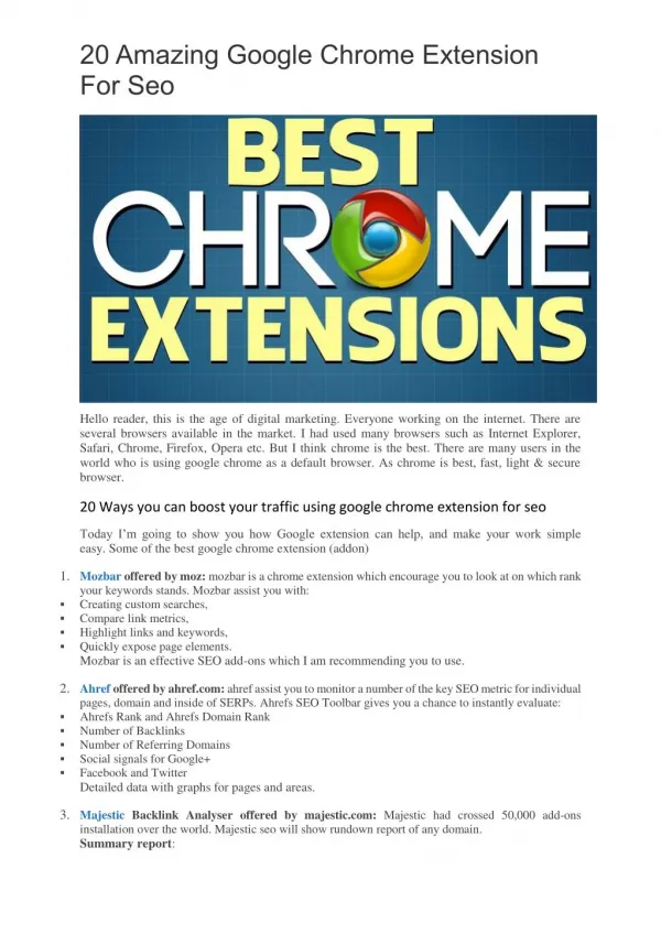 20 Amazing Google Chrome Extension For Seo