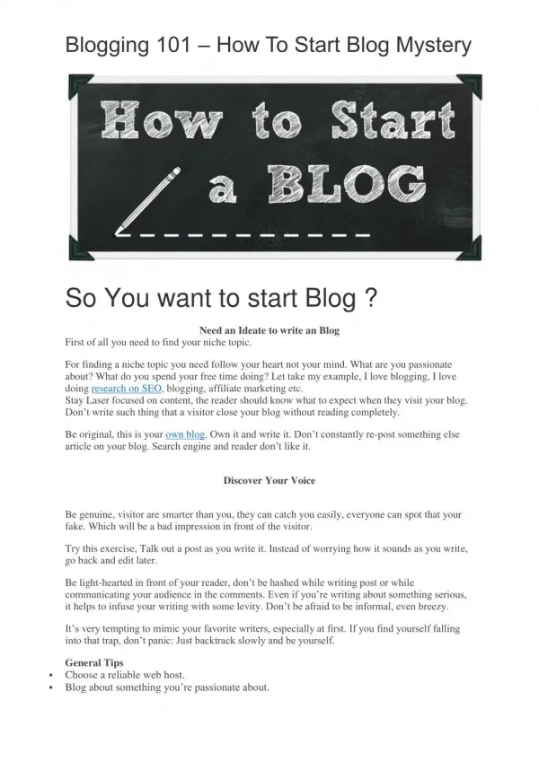 Blogging 101 - The Secret Behind How To Start Blog
