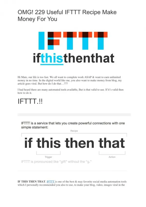 OMG! 229 Useful IFTTT Recipe Make Money For You