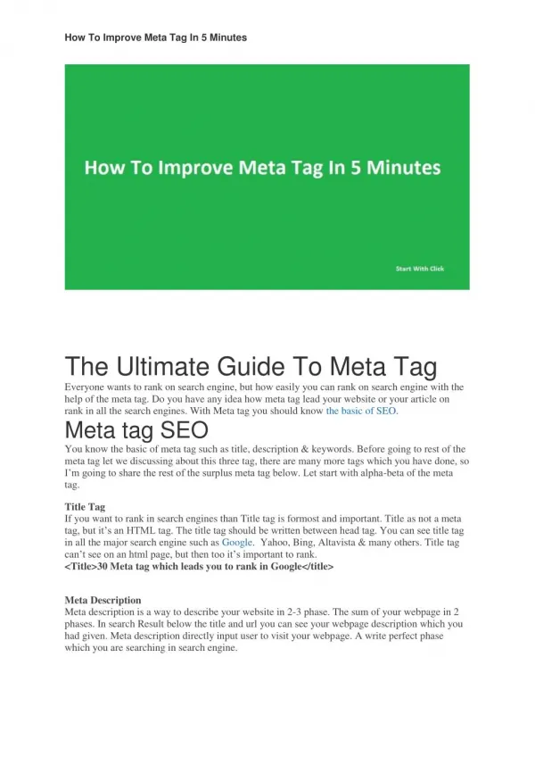 How To Improve Meta Tag In 5 Minutes Which help in SERP