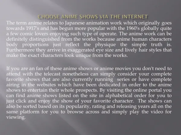 Choose Anime Shows Via the internet