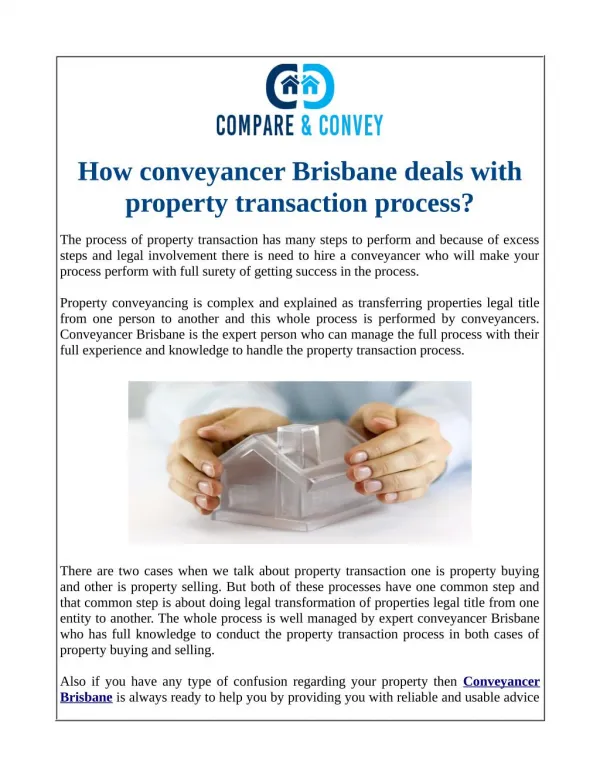 How conveyancer Brisbane deals with property transaction process?