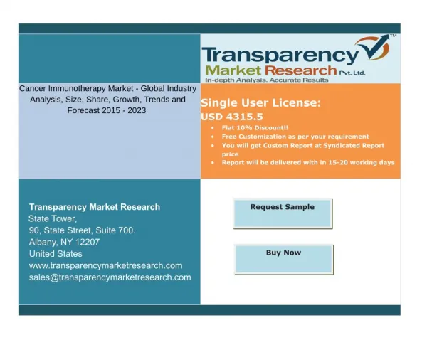 Cancer Immunotherapy Market - Segments and Forecasts up to 2023: Transparency Market Research