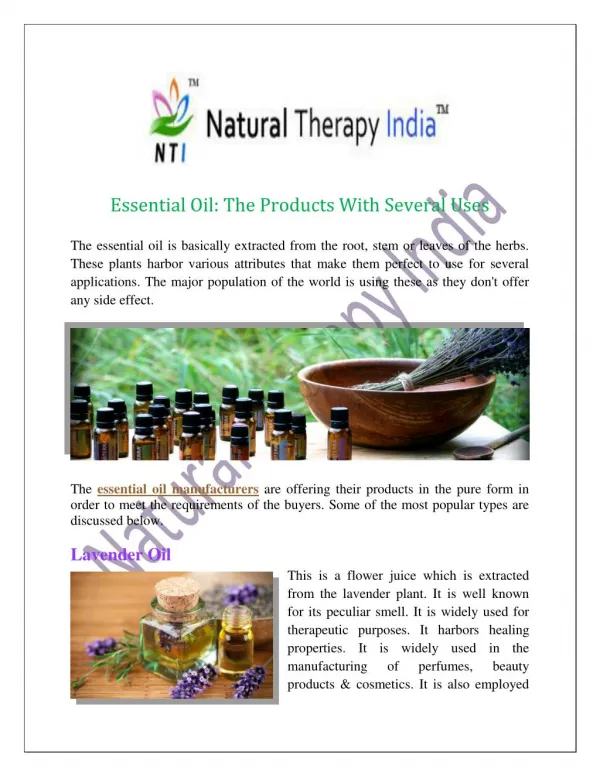 Essential Oil The Products With Several Uses