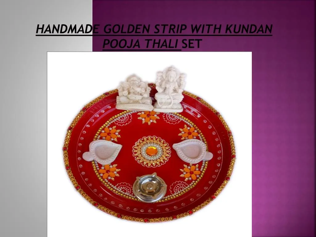 handmade golden strip with kundan pooja thali set