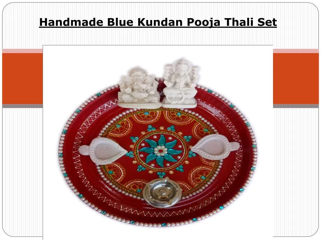 handmade blue kundan pooja thali set