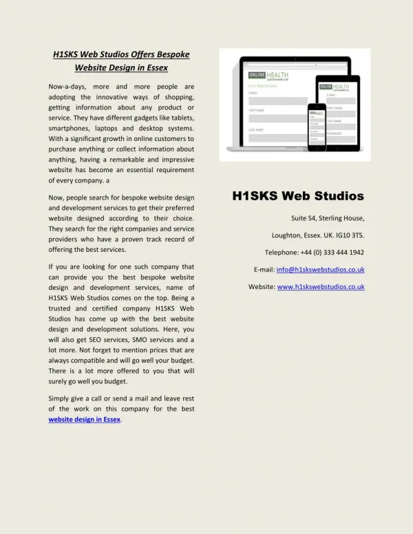 H1SKS Web Studios Offers Bespoke Website Design in Essex