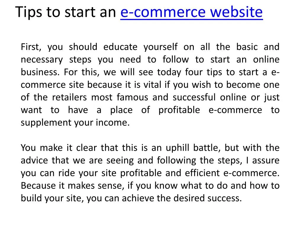 tips to start an e commerce website