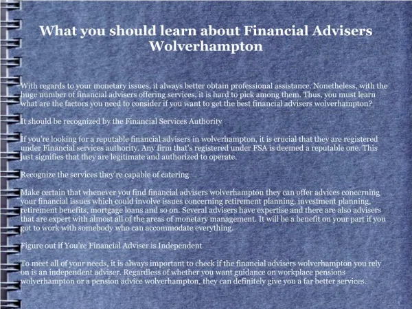 Financial Advisers Wolverhampton: What to Search for in them