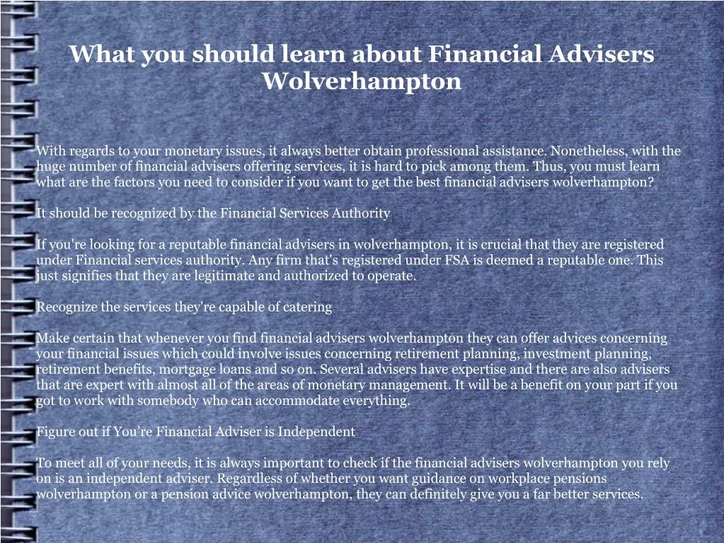 what you should learn about financial advisers wolverhampton