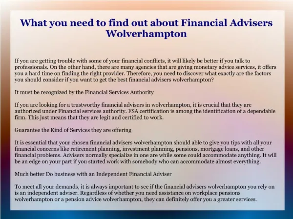 Financial Advisers Wolverhampton: What to Search for in them