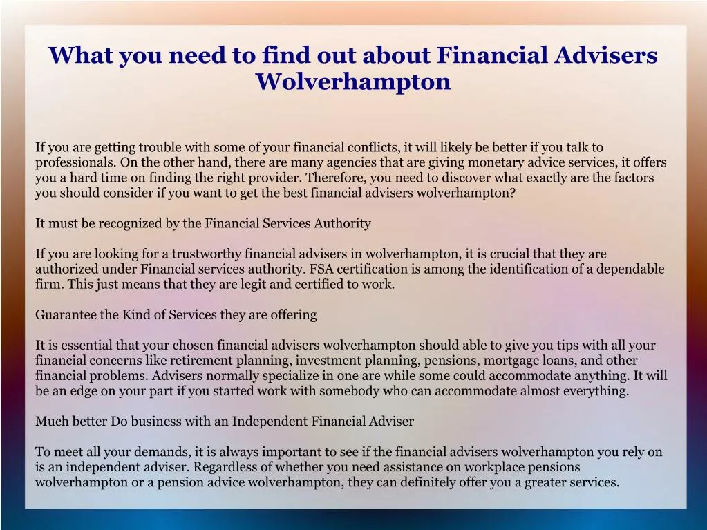 what you need to find out about financial advisers wolverhampton