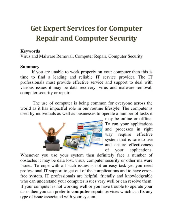 Get Expert Services for Computer Repair and Computer Security